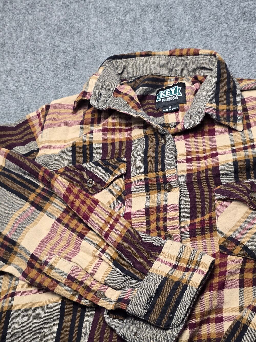 KEY Apparel Flannel Shirt Mens S Plaid Snap Front Workwear Western